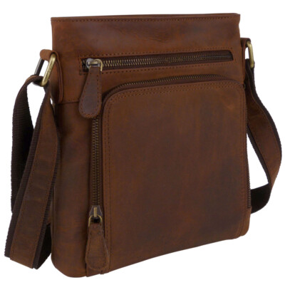Prime Hide Mens Distressed Leather Front Zip Pouch Cross Body Bag Galaxy Coll...