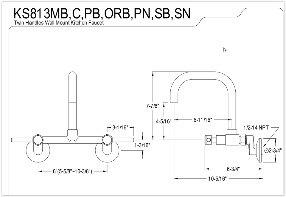 Torneira de cozinha moderna Kingston latão KS813C montagem na parede, cromo polido - Imagem 3 de 4