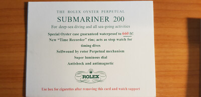 Rolex Submariner 200 vintage Cigarettes Card english Inlet in good conditions