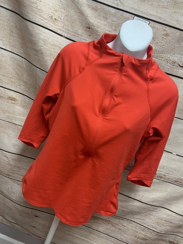 Nike Dri Fit Womens 1/2 Zip Shirt Size Medium Pullover Orange Running 3/4 Sleeve - Picture 10 of 12