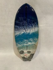 Artist Grace Bell Bamboo Wood Surfboard Wall Art Nautical Ocean Tiki Home Decor