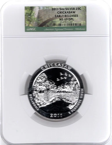 2011 Chickasaw ATB 5 oz Silver Quarter 25c NGC EARLY RELEASES MS69 DPL
