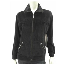 Onque Casuals Women Sweatshirt Top Jacket M Black Stretch Velour