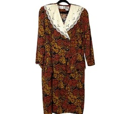 Liz Roberts VTG women’s orange floral double breasted peplum lace dress size 14