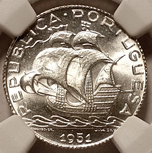 NGC MS66 - Portugal 2,5 escudos 1951 coin (SILVER!)