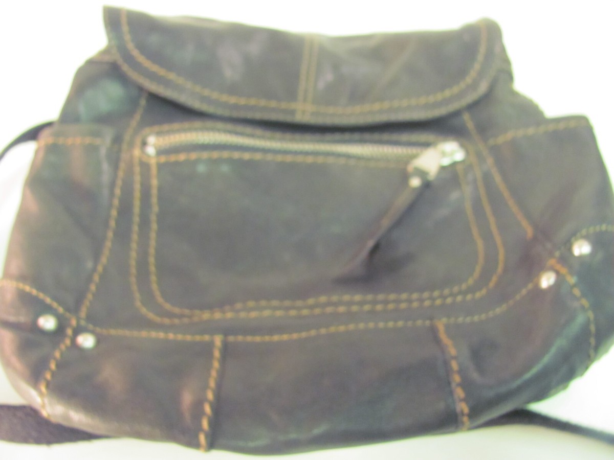 Fossil Black Leather Small Backpack Purse Contrast Stitch Brass Hardware Bag Fossil Leather Exterior Backpack Bags & Handbags for Women  main image 3