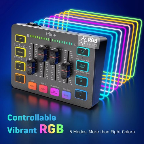 FIFINE Gaming Audio Mixer,Streaming 4-Channel RGB Mixer With XLR Microphone - Picture 2 of 8