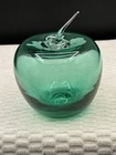 Vintage Blenko Hand Blown Art Glass Emerald Green Apple MCM Paperweight 4.25"
