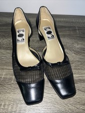 Vintage 80  s Skyelights Black Leather Mesh Pumps Square Toe