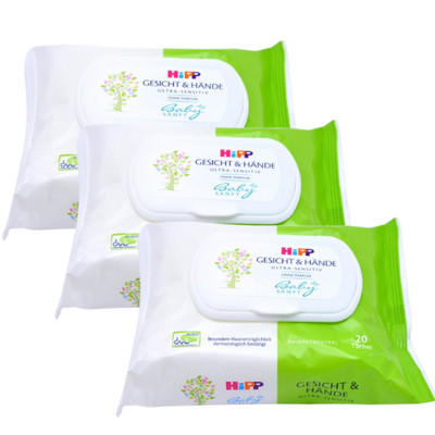 Hipp Babysanft Feuchttücher Gesicht Hände Tücher Ultra Sensitive 3 Pack zu je 20