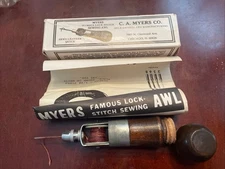 Sewing Lock Stitch Awl Kit With Thread C A Myers Co Vintage W/wrench & Needles