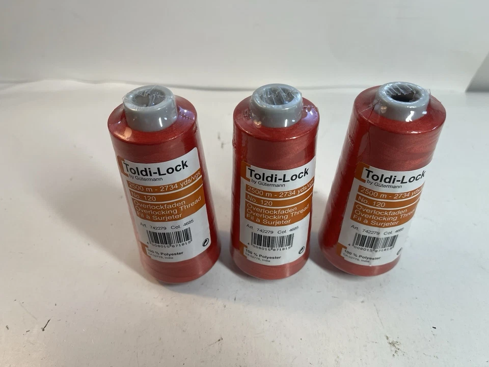 Lot Of 3 Gutermann Toldi-Lock 2,500m/2,734yd Each Col. 4685 (Red) Sealed New - Image 3 of 4