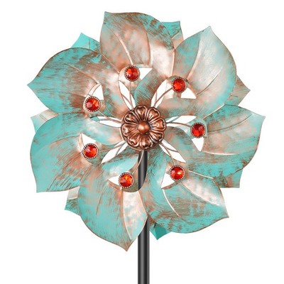 Wind Spinners Outdoor, Retro Green 2 Blade Kinetic Wind Sculpture with Red Ge...