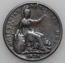 1826 GEORGE IV FARTHING, 1ST ISSUE, BRITISH COPPER COIN, FINE