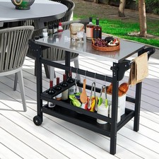 Movable Outdoor Dining Cart Table Cooking Table HDPE Pizza Oven Stand
