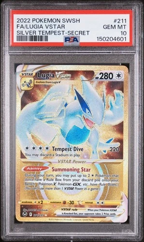 PSA 10 GEM MT 2022 POKEMON SWSH FA-LUGIA VSTAR #211 SILVER TEMPEST-SECRET