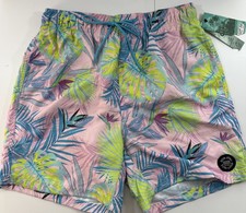 NEW Ron Jon Surf Shop Board Shorts Mens M Pink Green Swim Trunks 4 Way Stretch