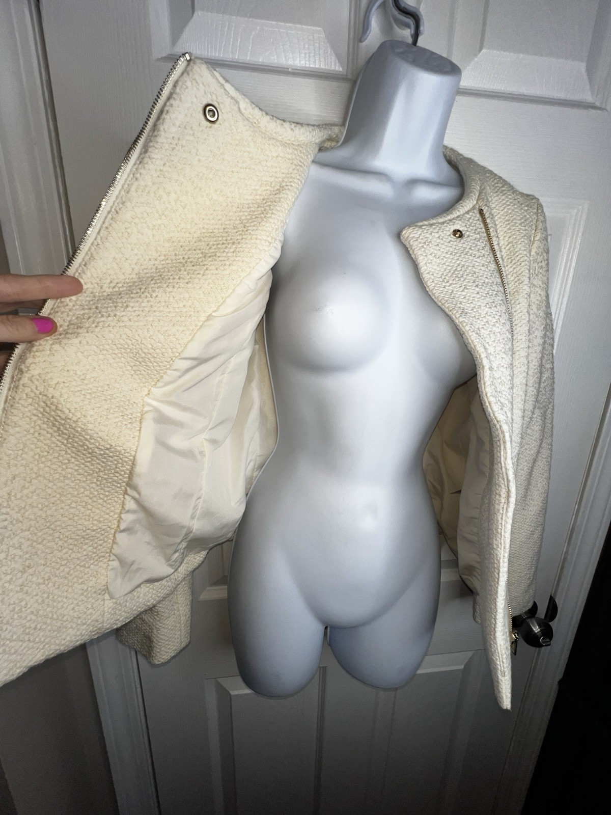 H&M Women’s US 4 Cream Cotton Tweed Zip Moto Biker Jacket Blazer Career EUR 34 thumbnail 6