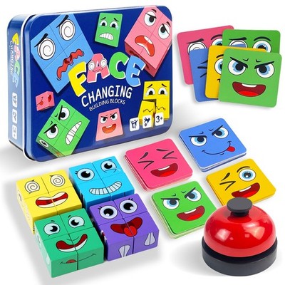 Wooden Face Changing Magic Cube Game, 1 inch x 1 x 1 inch, Green 
