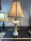 Large Tall Vintage Hand Painted Milk Glass Table Lamp Brass Floral Base