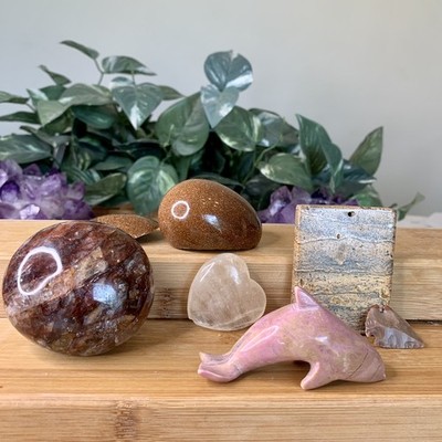Crystal Carvings Lot Rhodonite Goldstone Fire Quartz Picture Jasper Imperfect