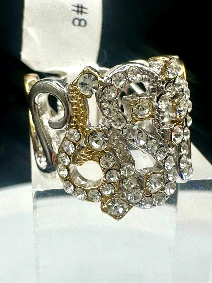 Anillo banda plata plata esterlina oro 18kt estampado circonita ancha elegante 1066 Foto 3 de 4