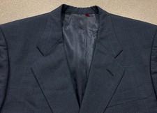 Jos A Bank Men  s 42R Navy Blue Windowpane Plaid 100 Wool Blazer Sports Jacket