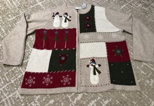 CROFT BARROW Blend Christmas Tree Snow, Heart Zip Cardigan 1X Beige Snowman