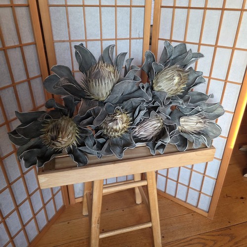 Faux King Protea Stems Moody Goth Halloween Floral Lot 6 Vintage Fall Decor