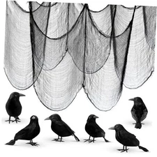 KatchOn Tela espeluznante y cuervos, paquete de 7, tela espeluznante negra de 
