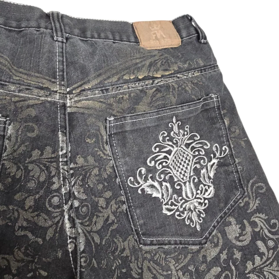 Vintage Y2K Red Ape Skatista Baggy Bordado Preto Denim Jorts 40 Streetwear - Imagem 4 de 4