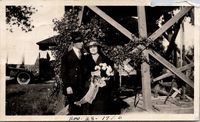 Dapper Man Beautiful Woman Flowers Ford Model T Water Pump 1920 Antique Photo