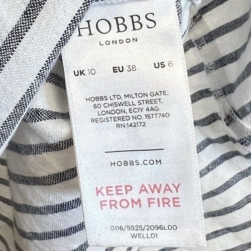 Hobbs Shift Dress Blue & White Stripe Linen Blend Belted Nautical UK Size 10 - Picture 13 of 14