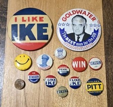 Lot Of Vintage 40s - 50s Political Campaign Pins Buttons - Ike, MacArthur, Dewey
