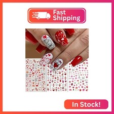 3Pcs Valentine's Day Nail Art Stickers, 3D Self-Adhesive Heart  Rose Flower Des