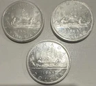 Canada Silver Dollar Coins 1965 Queen Elizabeth II Canoe Design $1 Lot of 3