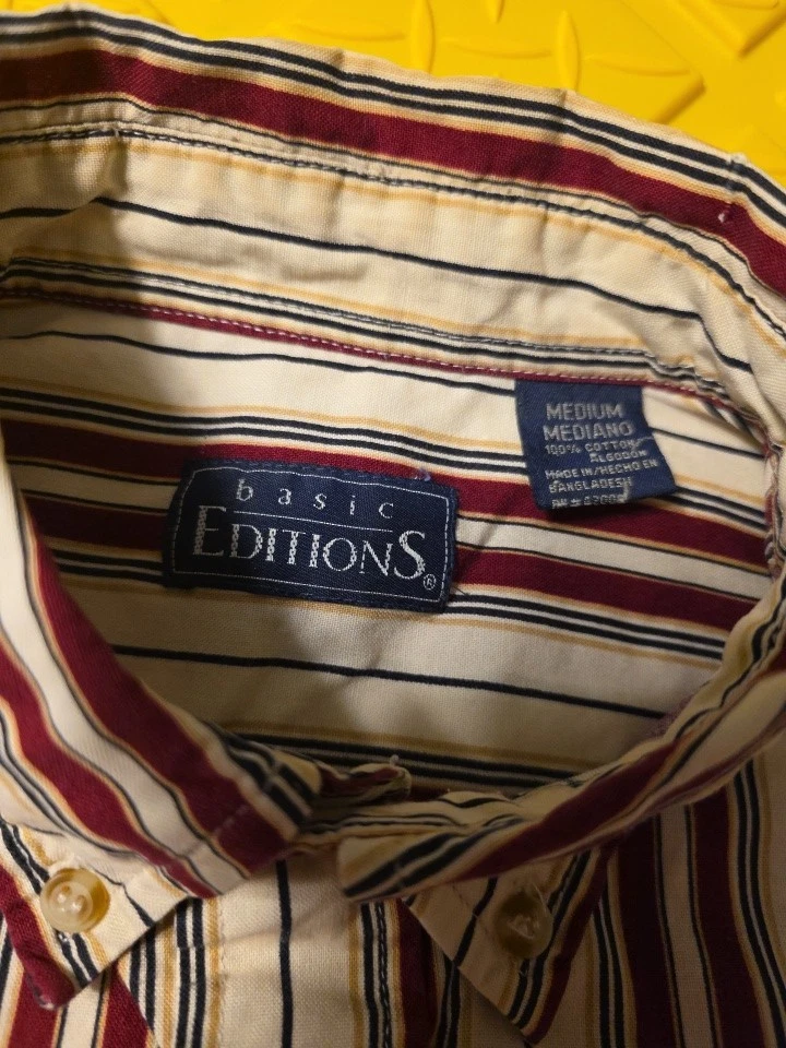 Basic Editions Men's Striped Christmas Colors Dress Shirt Multicolor Size Medium - Image 3 of 4