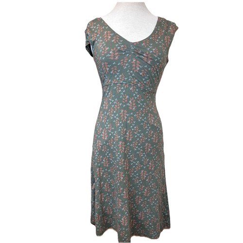 Toad & Co Rosemarie Dress S Organic Cotton Stretch Floral Taupe Cap Sleeve Boho - Picture 11 of 13
