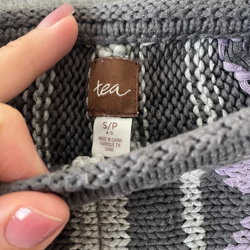 Poncho Suéter Colección Tea Niñas S 4-5 Gris Tejido Algodón Boho Informal Clásico Foto 3 de 4