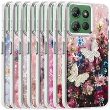 For Moto G Power 5G 2025/2026 Case Epoxy Glitter Butterfly Metal Buttons Cover