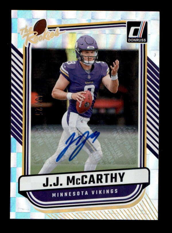 J.J. MCCARTHY 2024 DONRUSS THE ROOKIES VIKINGS ROOKIE AUTOGRAPH AUTO #/25 T6093