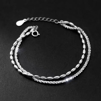 Silver Double Rope Chain Bracelet Adjustable Lobster Clasp