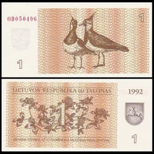 Lithuania 1 Talonas 1992 P 39 New UNC Banknote
