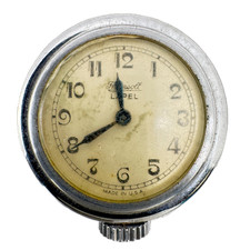 Vintage 34mm 1944 Ingersoll Lapel Crown at 6 Mechanical Pocket Watch Nickel USA