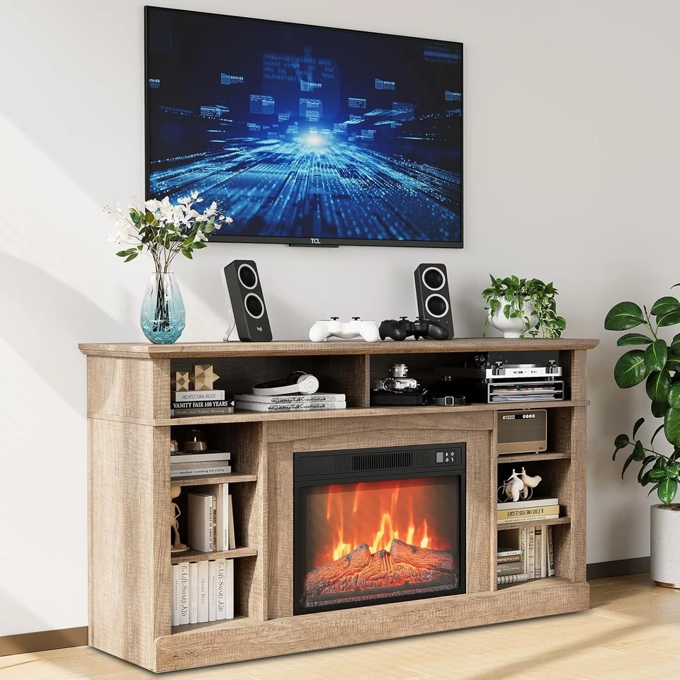 Electric Fireplace TV Stand 58 Inch with 23 Inch Wick Remote 1400W Heater - Image 2 of 4