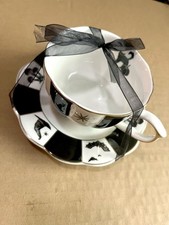 HALLOWEEN ELEGANCE BLACK  CAT TEACUP & SAUCER by Park Chateau mushroom bat witch