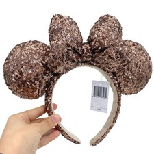 Disney Parks Brown Minnie Mouse Sequins Ears Mickey limited Ribbon Headband Gift