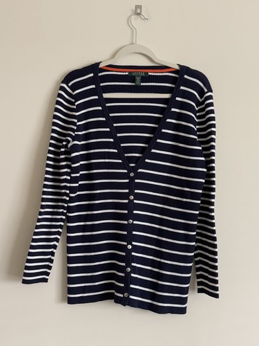Lauren Ralph Lauren Damen Strickjacke gestreift marine und weiß Größe 1X