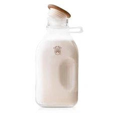- Glass Pitcher with Lid and Spout, Glass Bottle Milk Container for Refrigera...