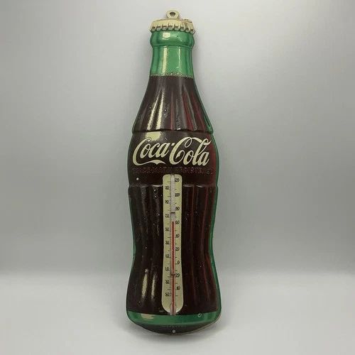Vintage 1950s Coca-Cola Tin Bottle Thermometer Advertising Sign Robertson USA